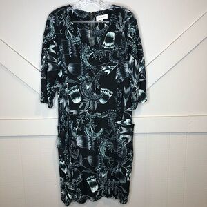 Thought Lagenlook Floral MIDI Dress Women 14 Large Pockets Tencel Viscose Blend
